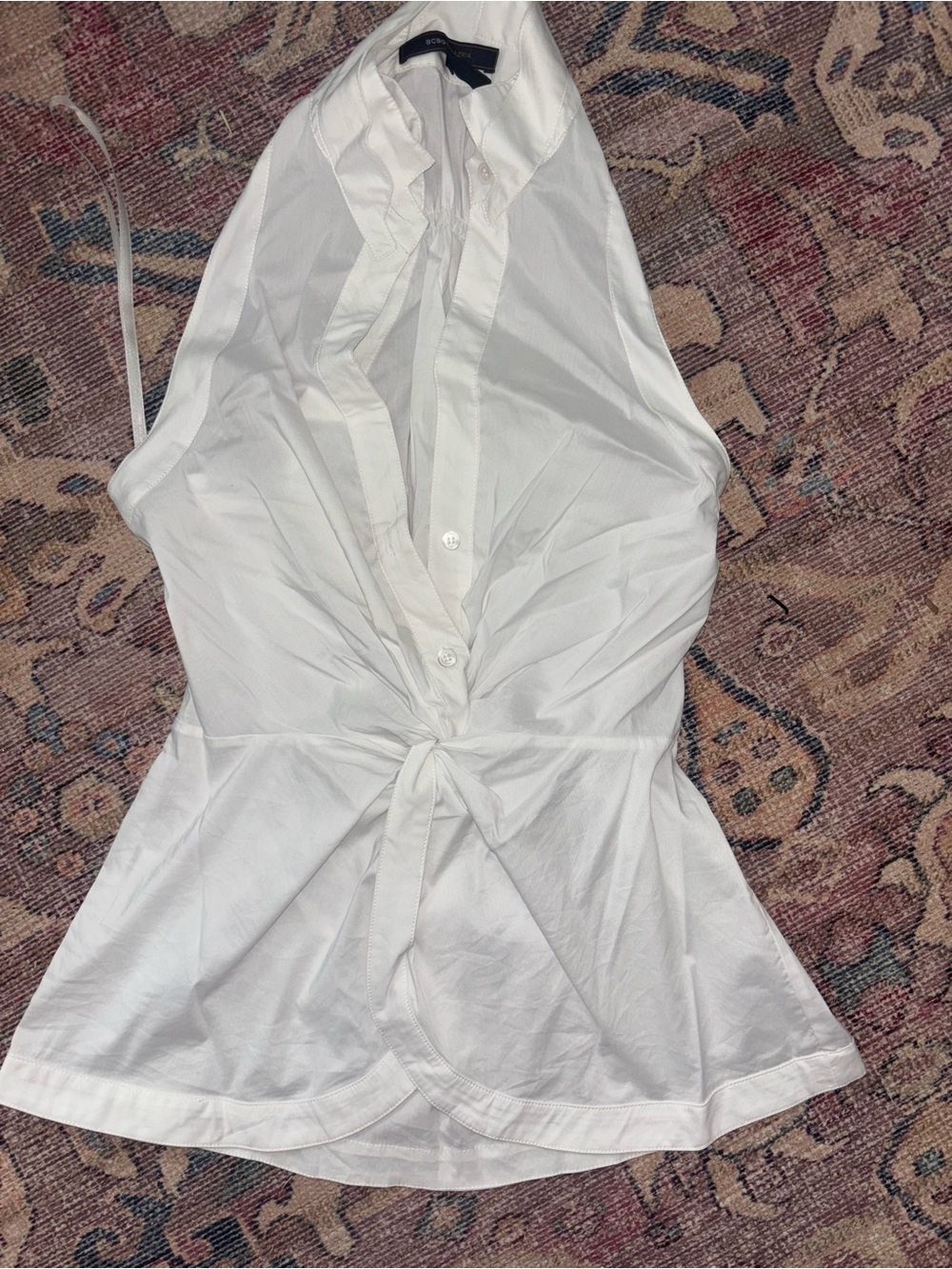 BCBGMaxAzria White Button-Front Halter Tie Top